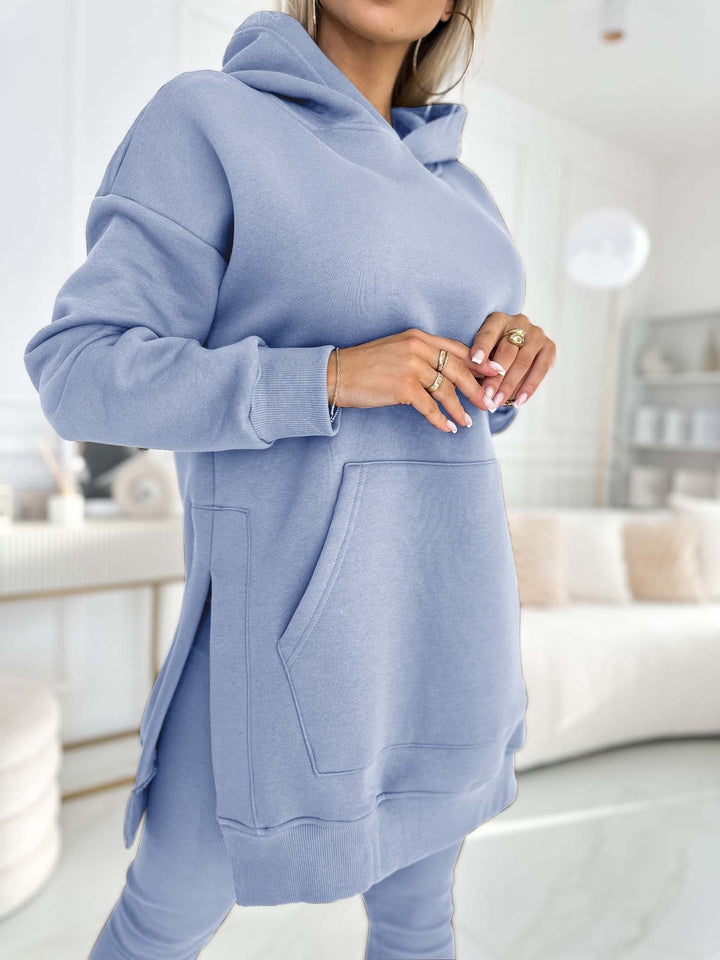 Conjunto Moletom com Capuz Cor Sólida e Leggings Forradas Sienna