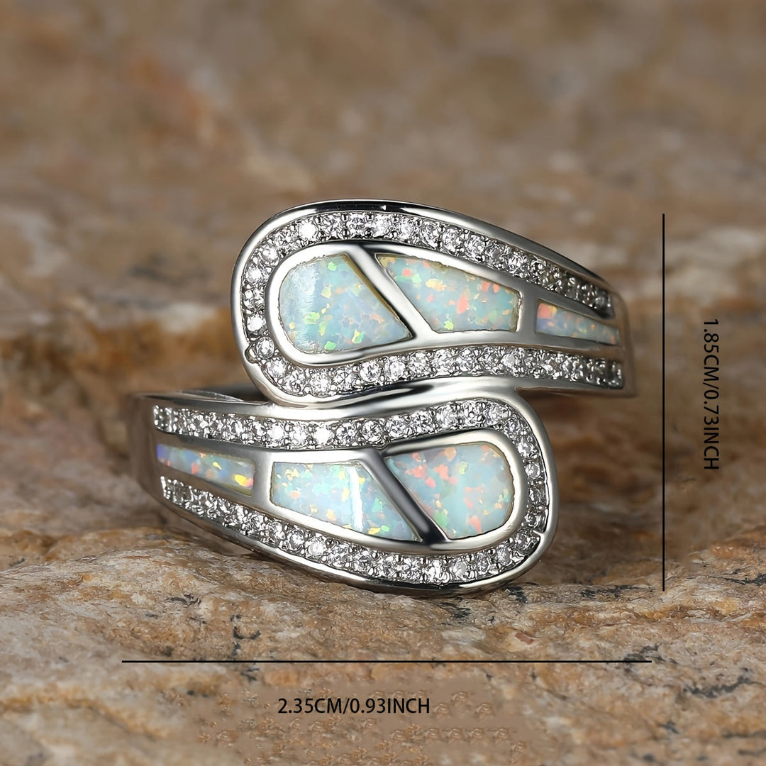 Vintage Bohemian White Opal Stone Silver Plated Ring