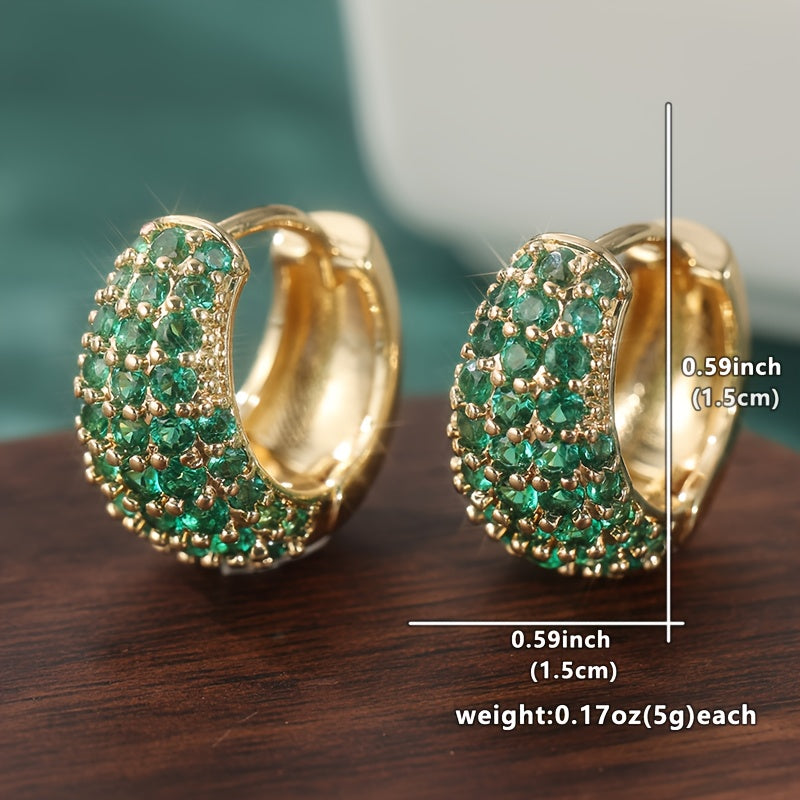 Pendientes vintage estilo clip de aro con circonia verde