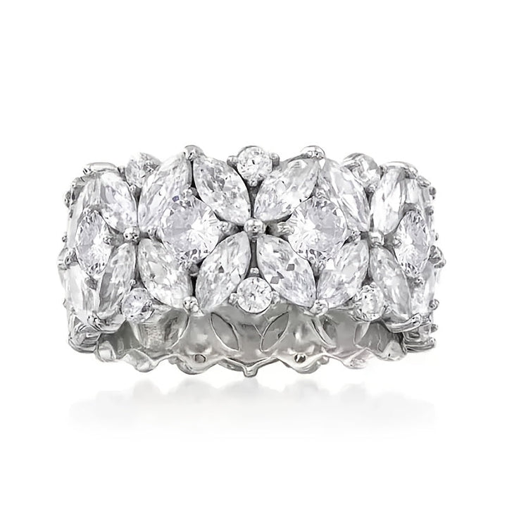 Stylish Wide Zirconia Floral Cluster Diamond Ring