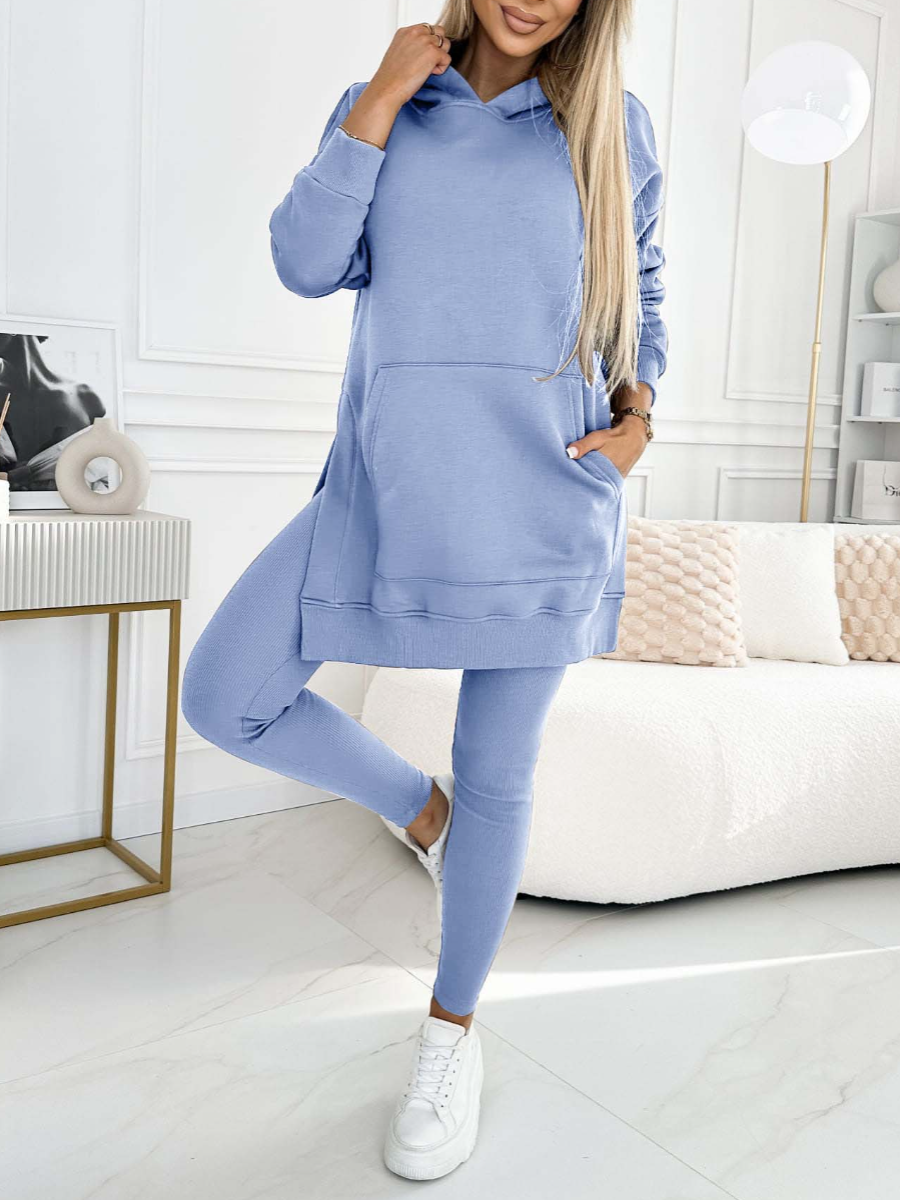 Conjunto Moletom com Capuz Cor Sólida e Leggings Forradas Sienna
