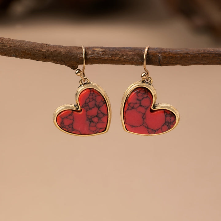 Pendientes Bohemios Minimalistas de Corazón de Turquesa Natural