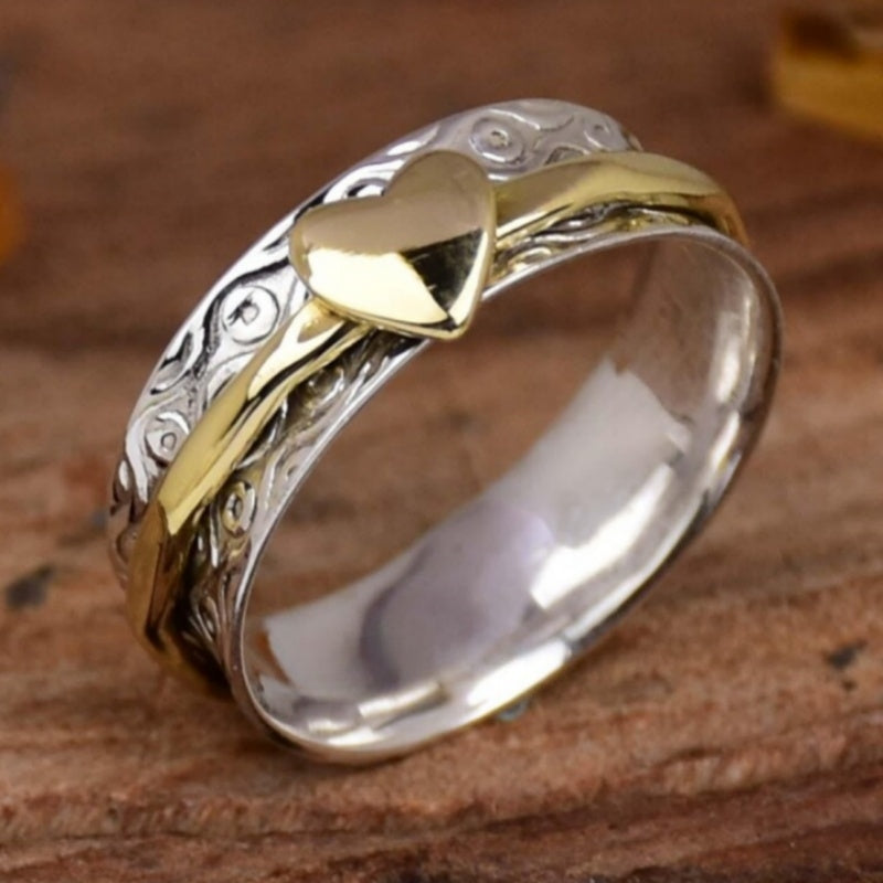 Bohemian Two Tone Heart Spinner Band Ring
