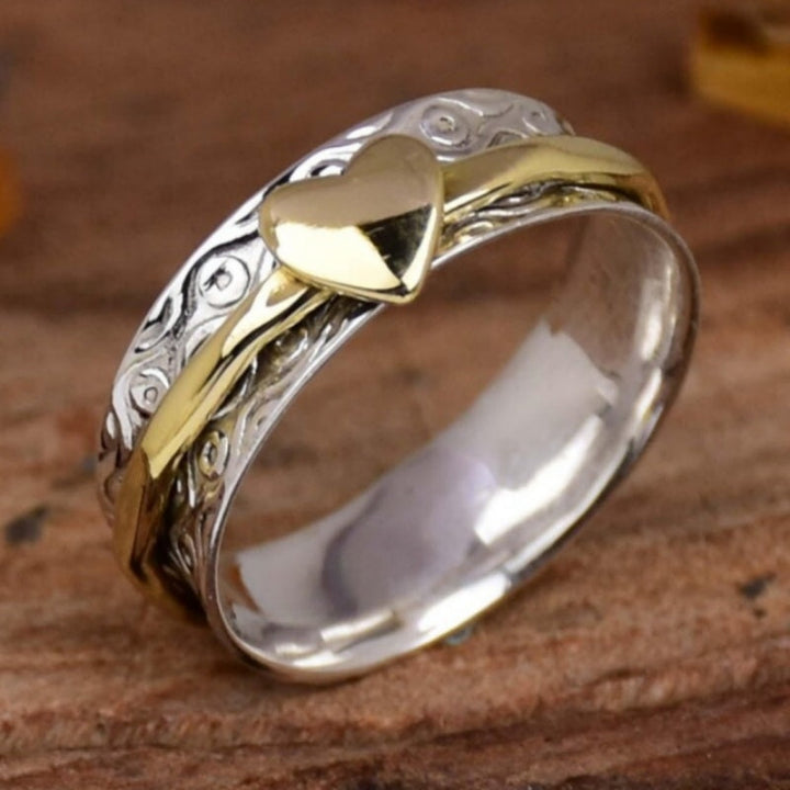 Bohemian Two Tone Heart Spinner Band Ring