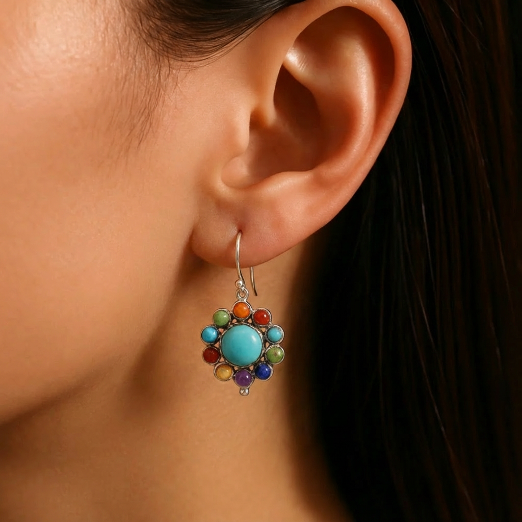 Brincos de argola de turquesa multicolorida