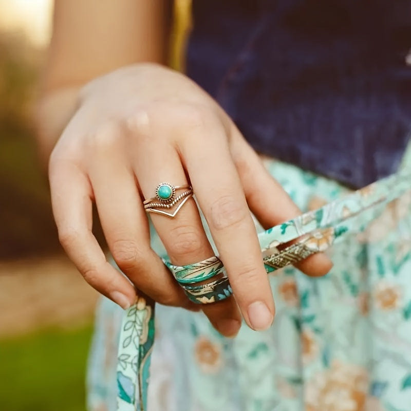 Sterling Silver Round Turquoise Stack Ring