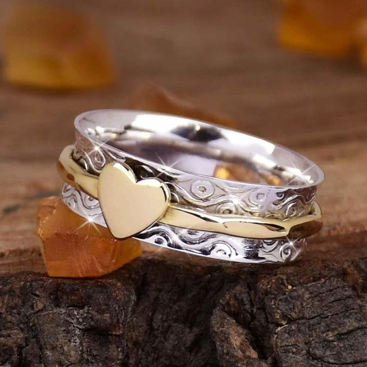 Bohemian Two Tone Heart Spinner Band Ring