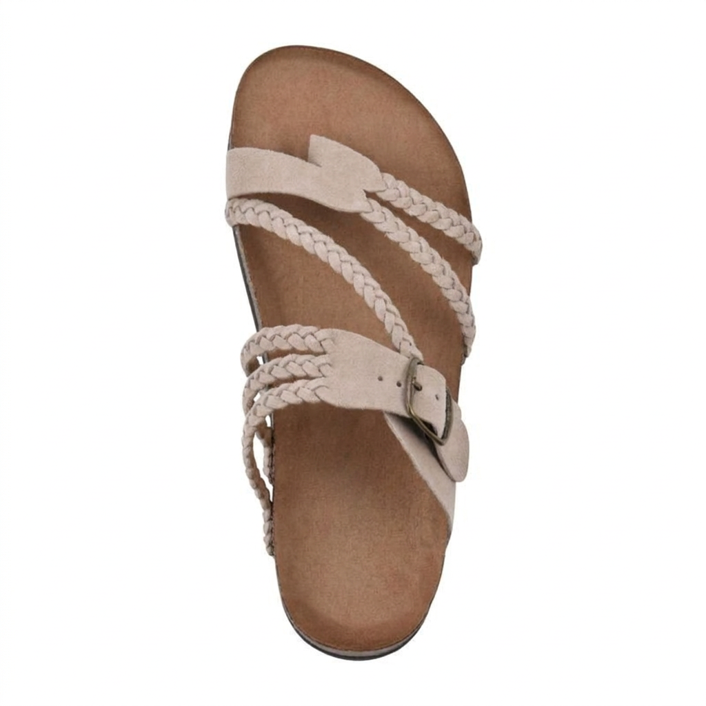 Beige sandal with footbed lettering removed
