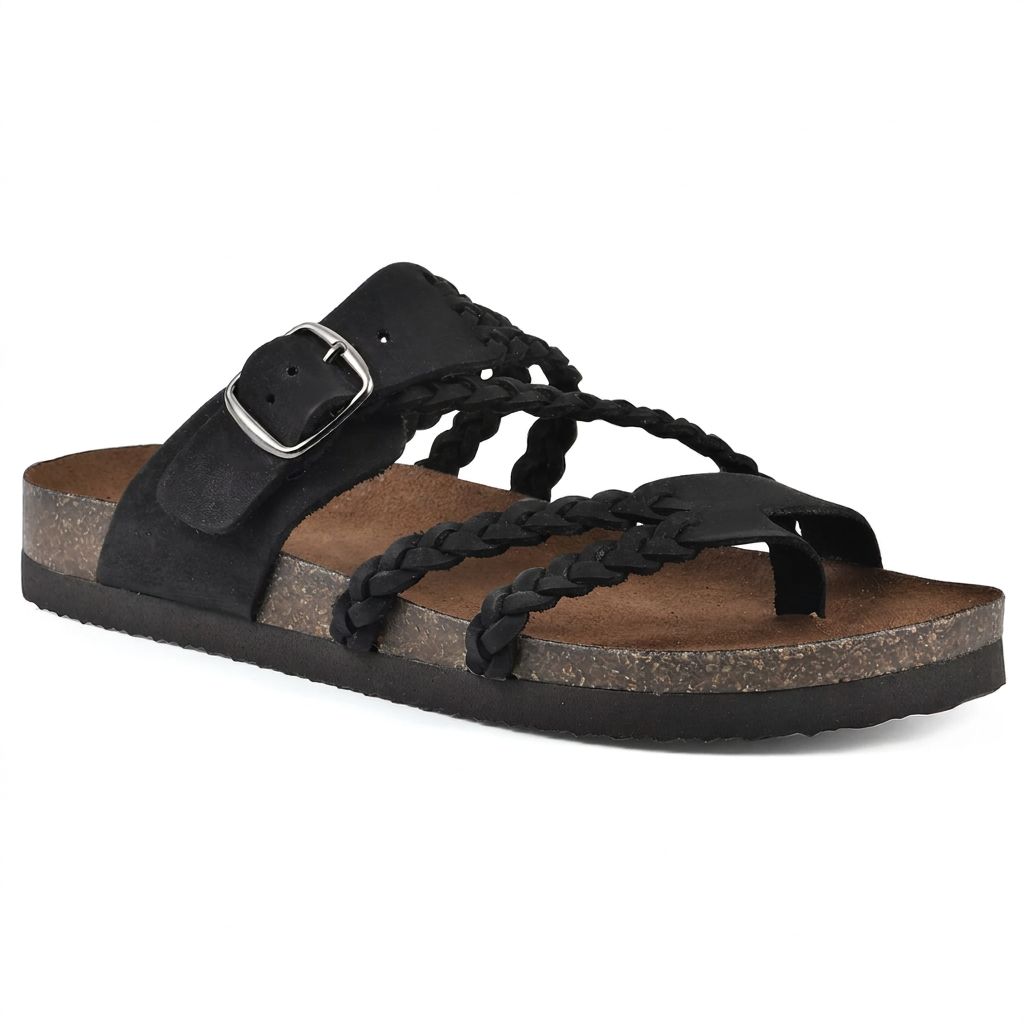 Black sandal with footbed lettering removed
