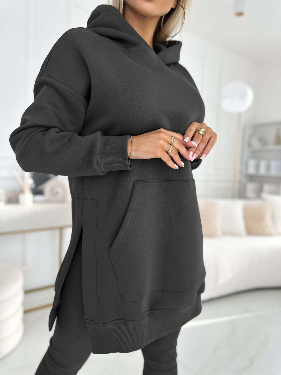 Conjunto Moletom com Capuz Cor Sólida e Leggings Forradas Sienna
