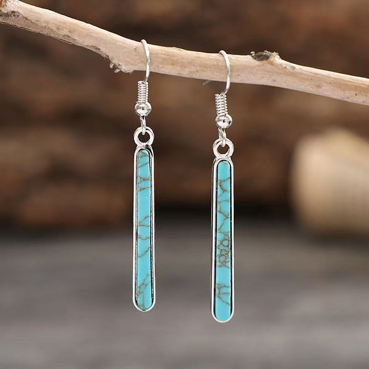 Elegantes Pendientes Colgantes Vintage Chapados en Plata Antigua con Patrón Geométrico de Turquesa