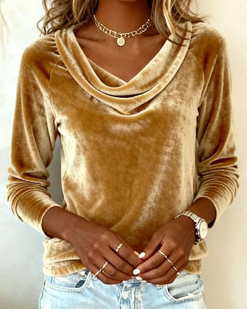 Margaret - Blusa luxuosa de veludo com gola drapeada