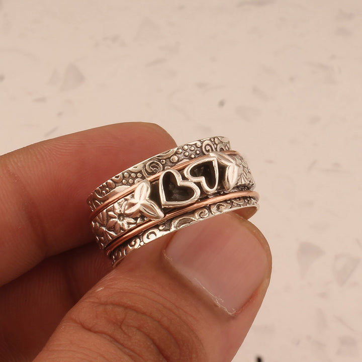 Vintage Style Butterfly Heart Silver Plated Spinner Ring