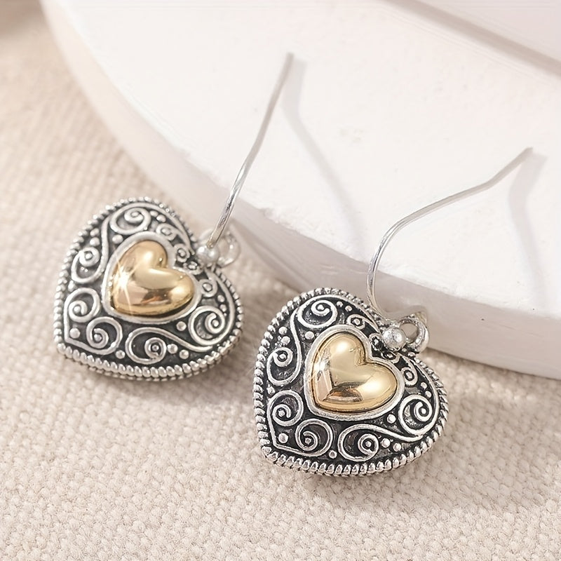 Pendientes colgantes vintage en forma de corazón con filigrana  