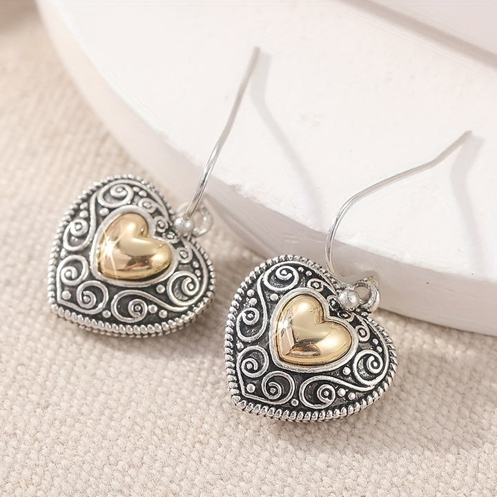 Pendientes colgantes vintage en forma de corazón con filigrana  