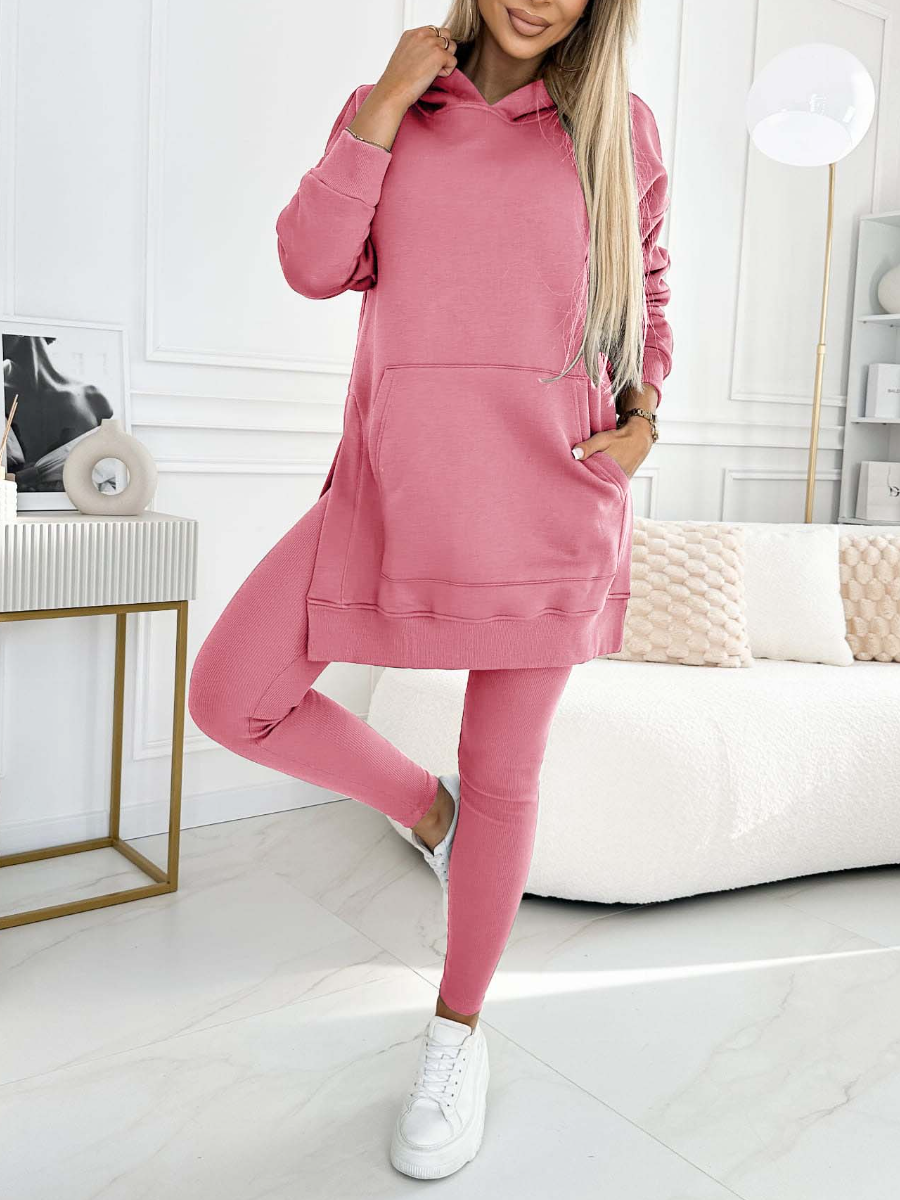 Conjunto Moletom com Capuz Cor Sólida e Leggings Forradas Sienna