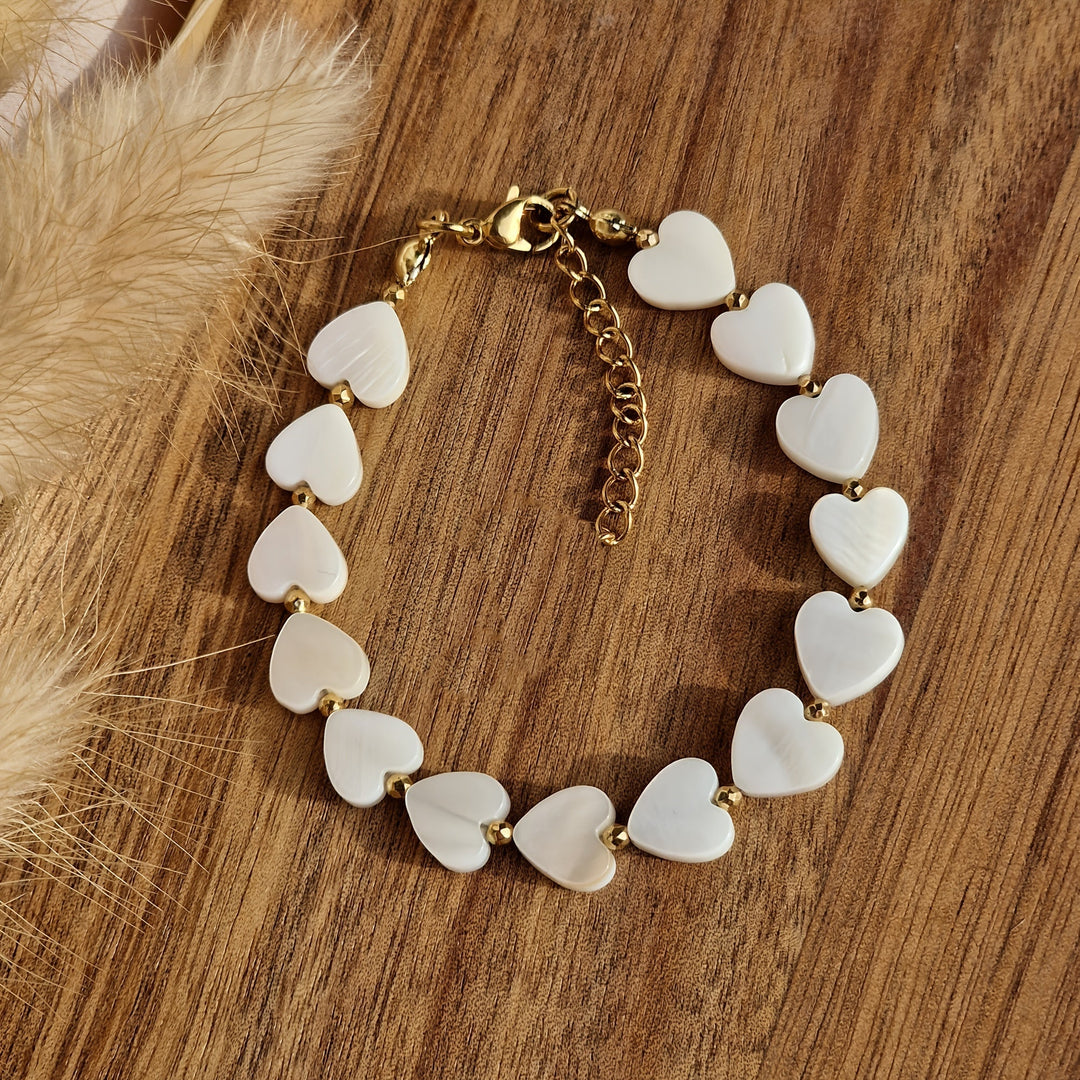 Bohemian Natural Stone Shell Heart Bracelet