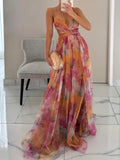 Karen | Vestido largo con estampado floral pintado y escote en V