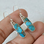 Boucles d'oreilles rectangulaires pendantes en turquoise, plaquées argent