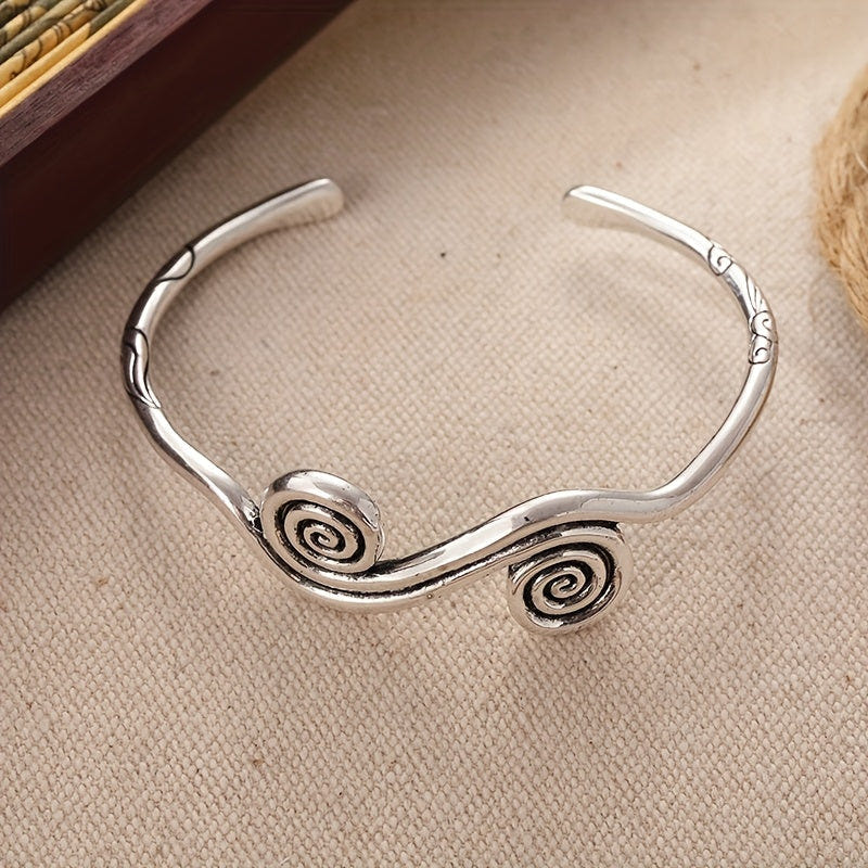 Vintage Gold White Plated Spiral Cuff Bangle Bracelet
