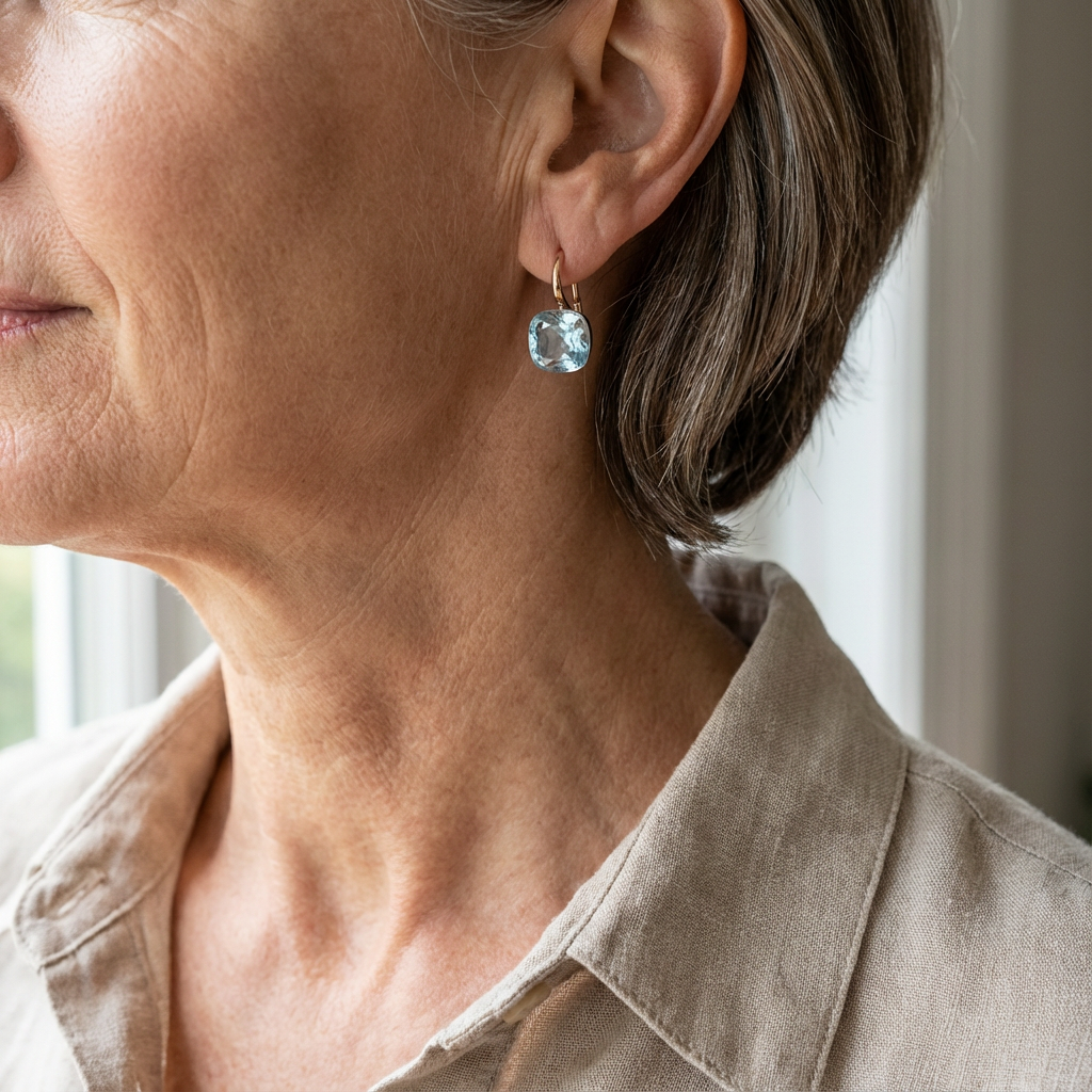 Élégantes boucles d'oreilles vintage avec zirconias bleus incrustés