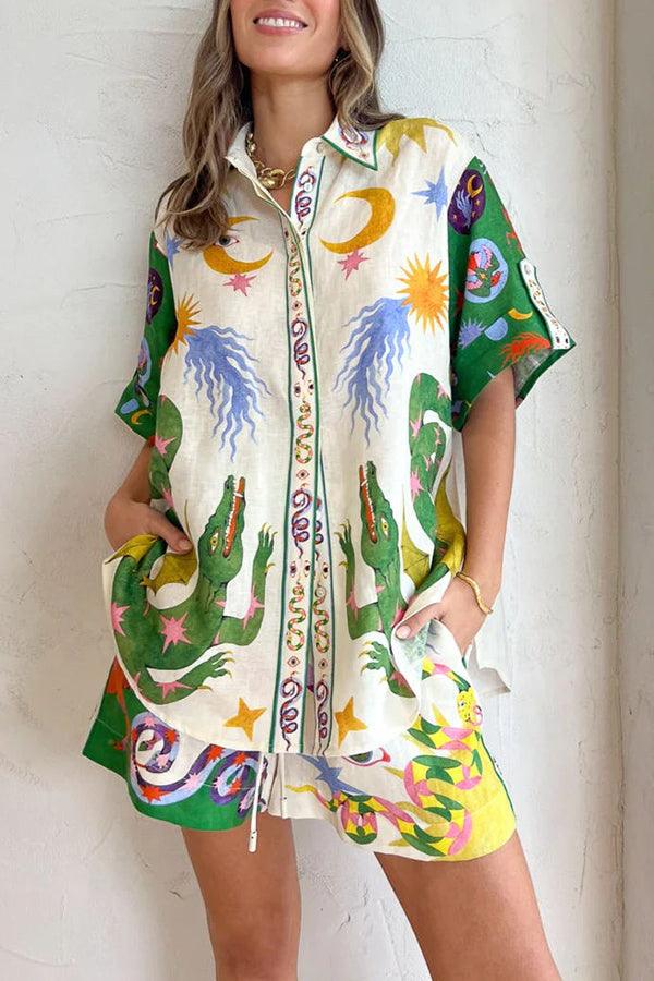 Ensemble Heavenly avec blouse imprimée et short à poches