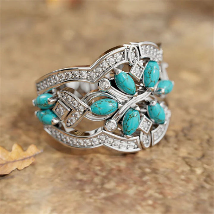 Vintage Boho Turquoise Flowers Vines Ring