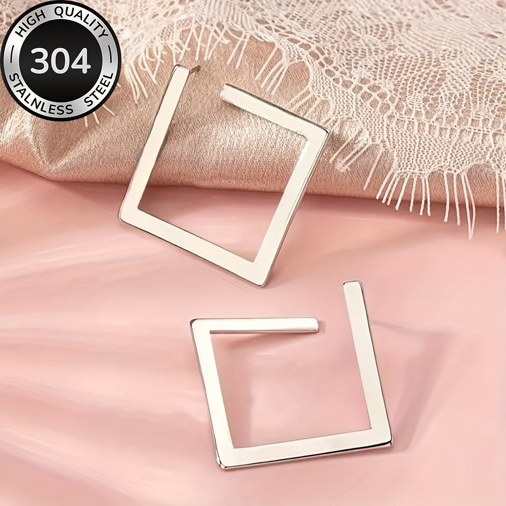 Pendientes Colgantes Minimalistas Cuadrados de Acero Inoxidable Chapado en Oro