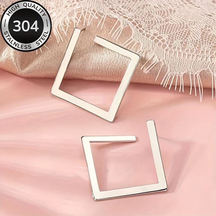 Pendientes Colgantes Minimalistas Cuadrados de Acero Inoxidable Chapado en Oro