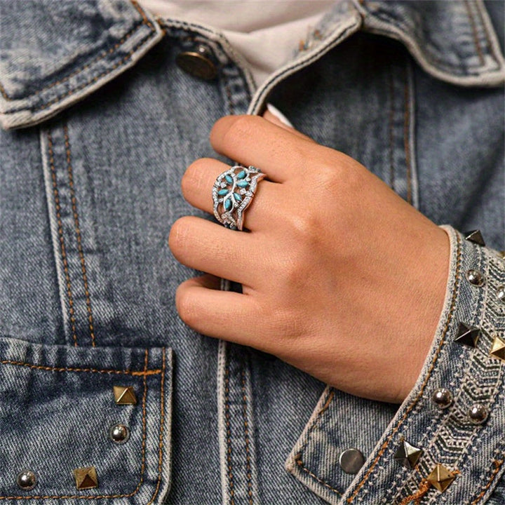 Vintage Boho Turquoise Flowers Vines Ring