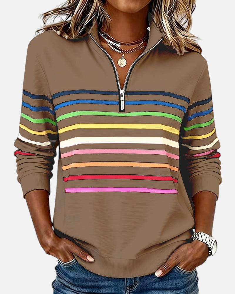 Vienna | Rainbow Striped Zip Sweatshirt