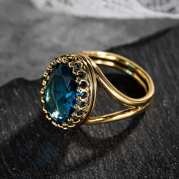 Elegant Gold Plated Oval Blue Stone Ring