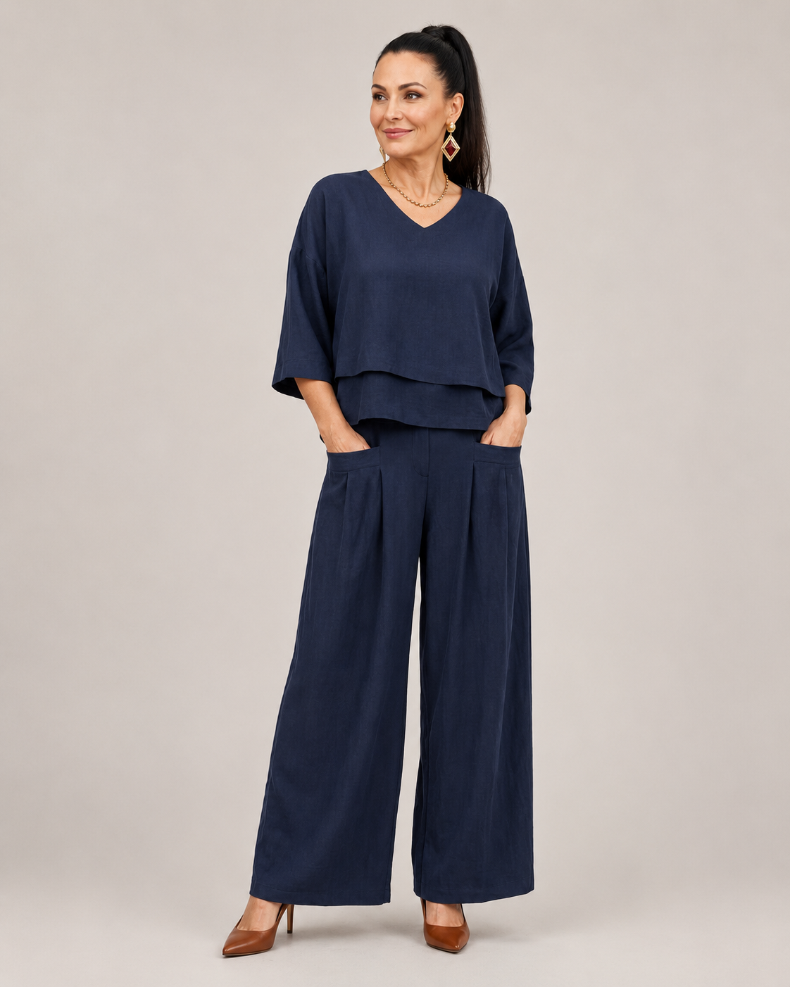River | Ensemble avec haut superposé et pantalon à jambes larges