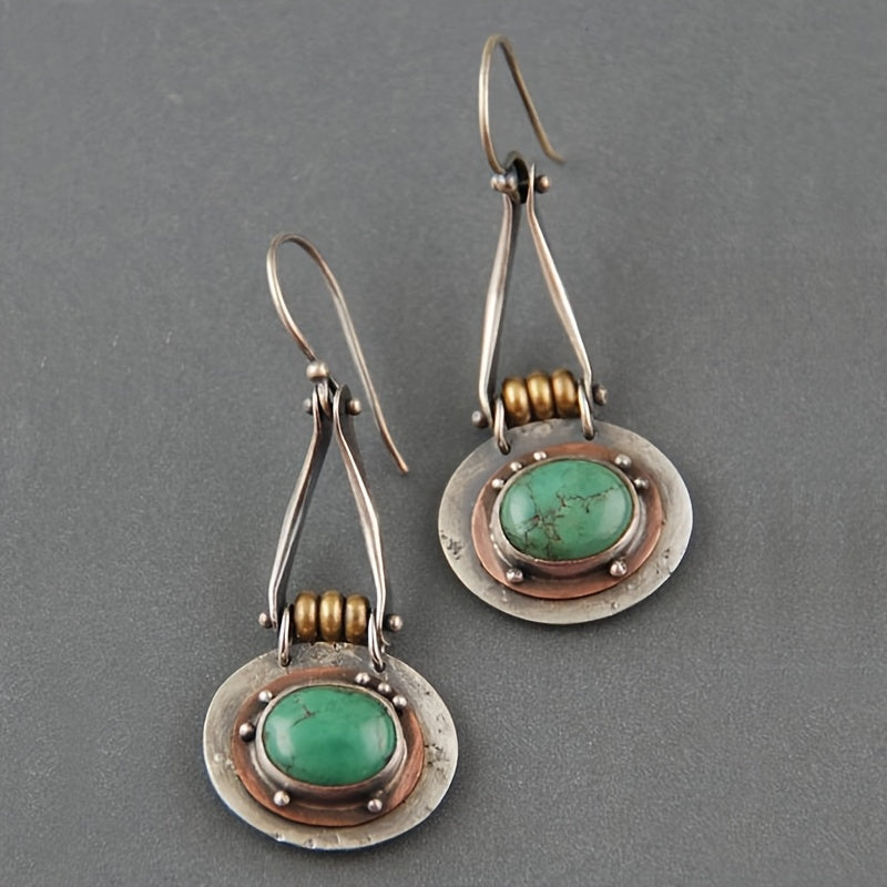 Pendientes artesanales colgantes de metal mixto con turquesa