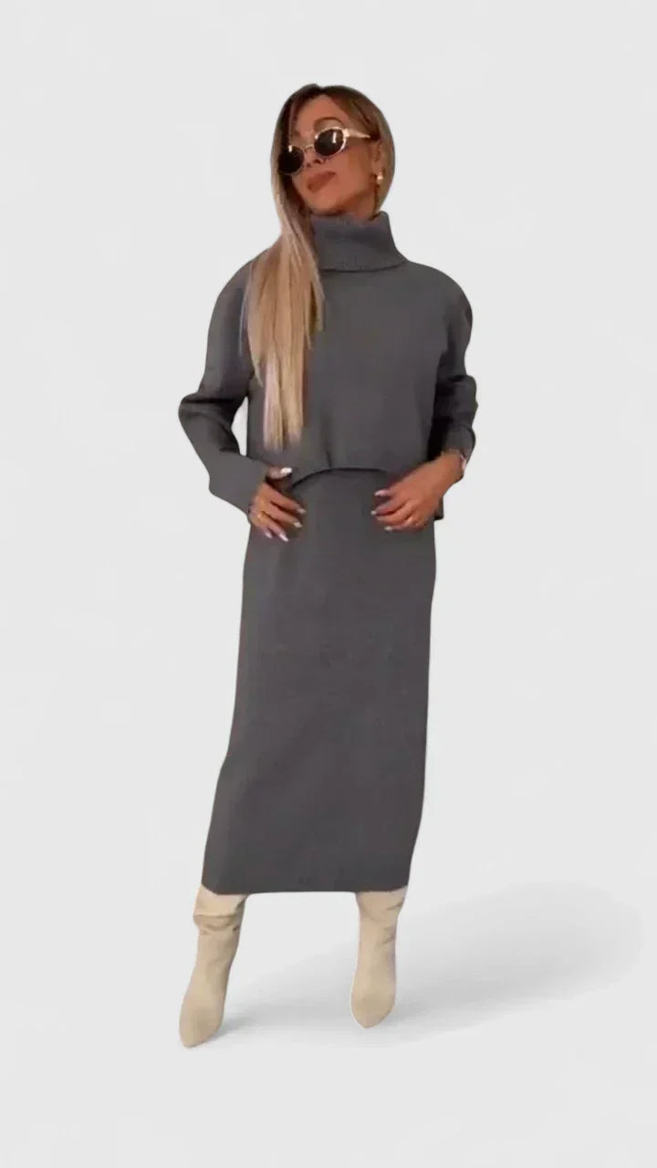Chrystahl | Ensemble robe et pull à col roulé élégant