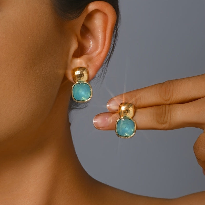 Pendientes geométricos cuadrados vintage en tono dorado