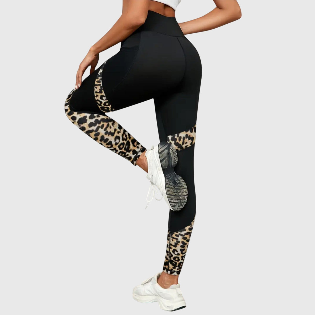 Pantalon d’entraînement taille haute à imprimé léopard