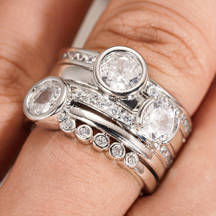 Stylish Wide Inlay Cubic Zirconia Band Ring