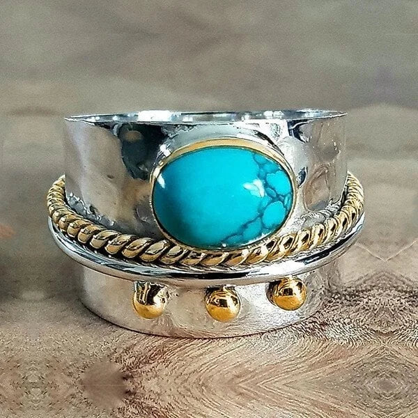 Elegant Turquoise Wide Band Ring