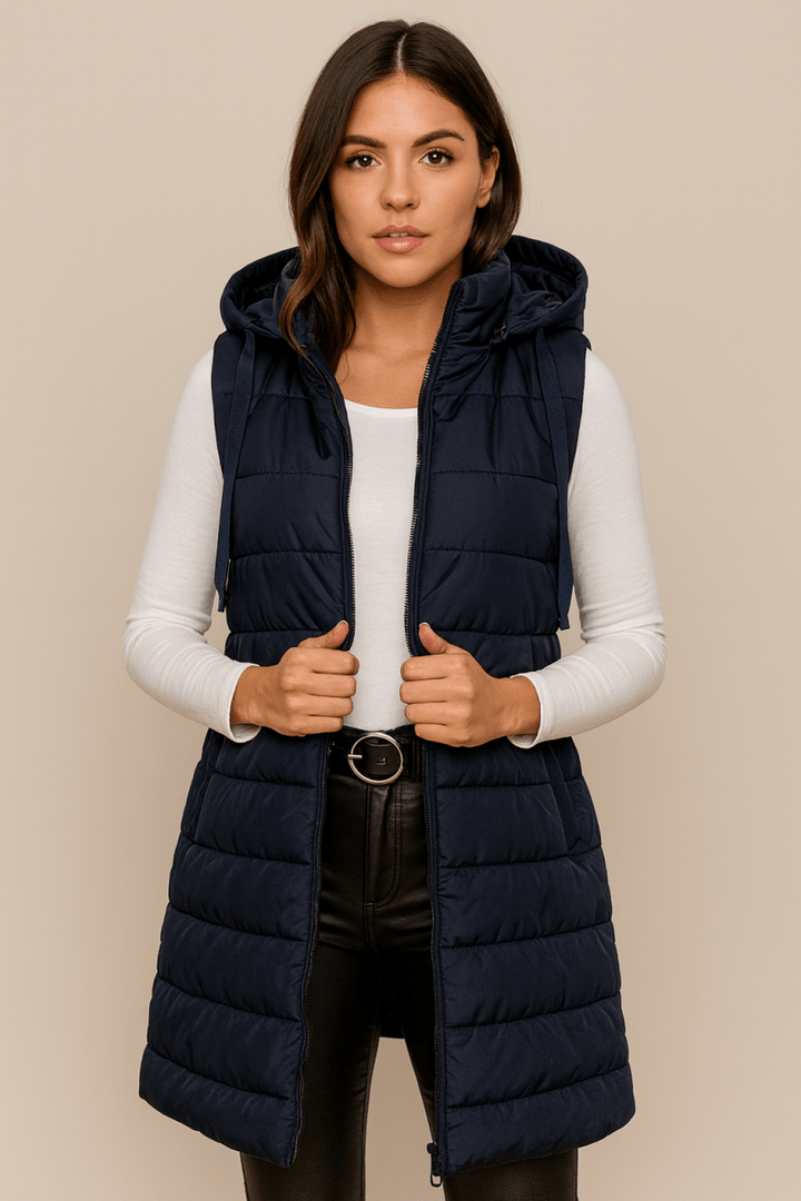 ELENA | CASUAL SLEEVELESS HOODED LONG PUFFER VEST