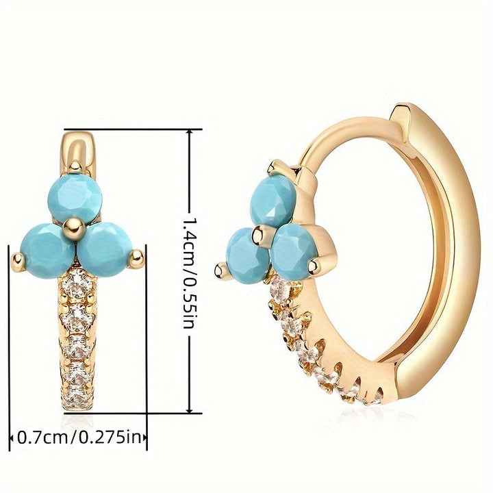 Pendientes retro bohemios de aro azul con circonia sintética