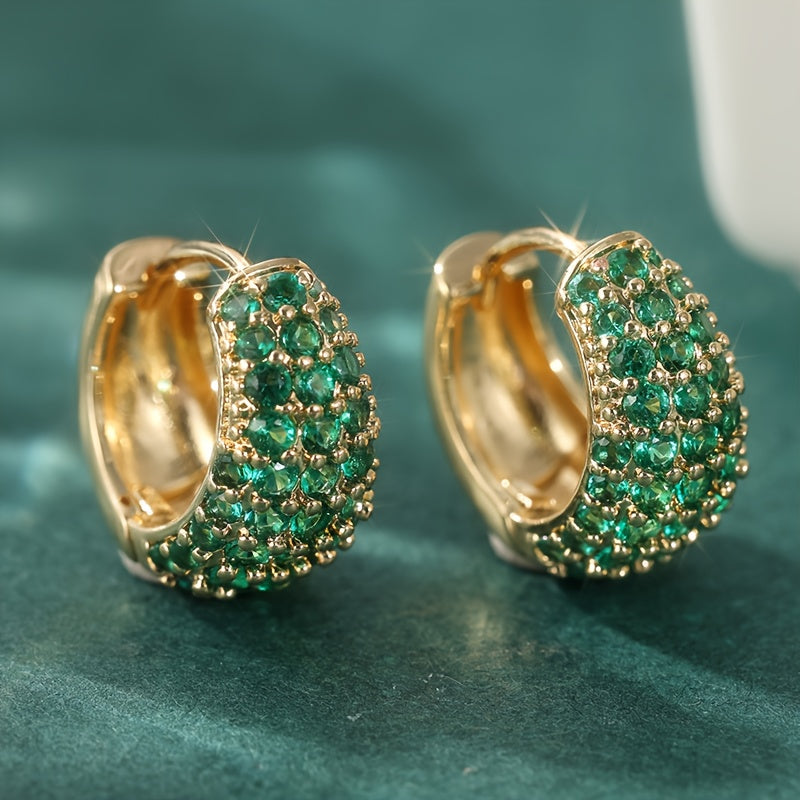Pendientes vintage estilo clip de aro con circonia verde