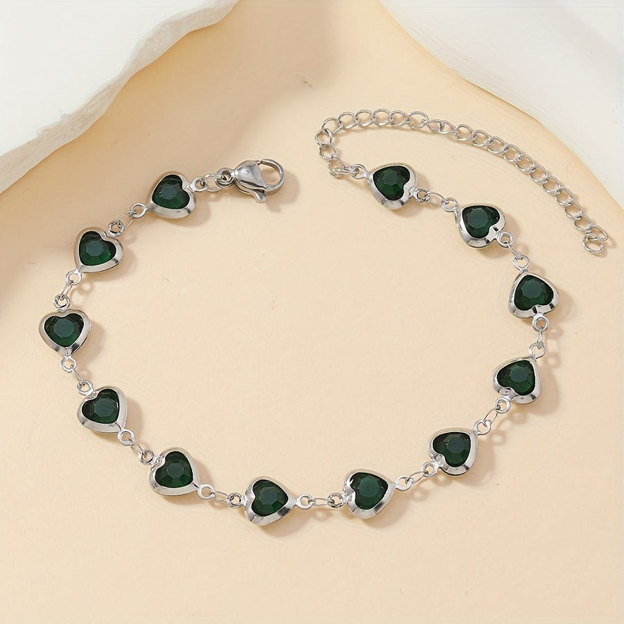 Elegant Stainless Steel Multicolor Heart Link Clutch Bracelet