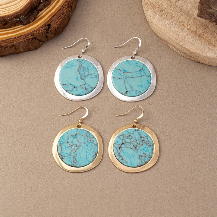 Pendientes bohemios redondos de turquesa