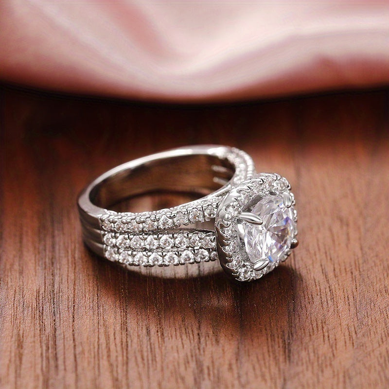 Elegant Zirconia Single Stone Side Micro Pave Rings