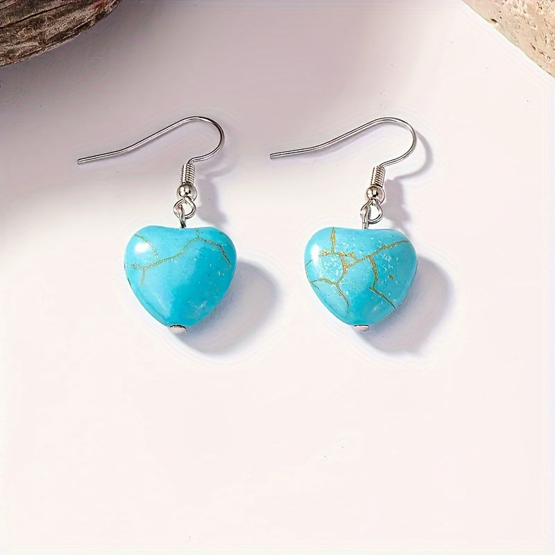 Conjunto vintage bohemio de collar y pendientes con corazón de turquesa  