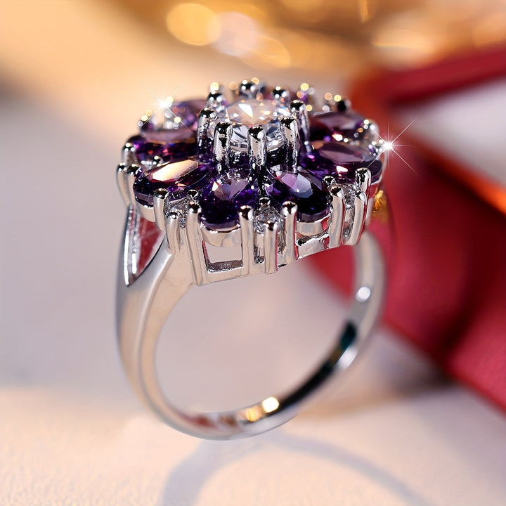 Elegant Stylish Purple Zirconia Flower Ring