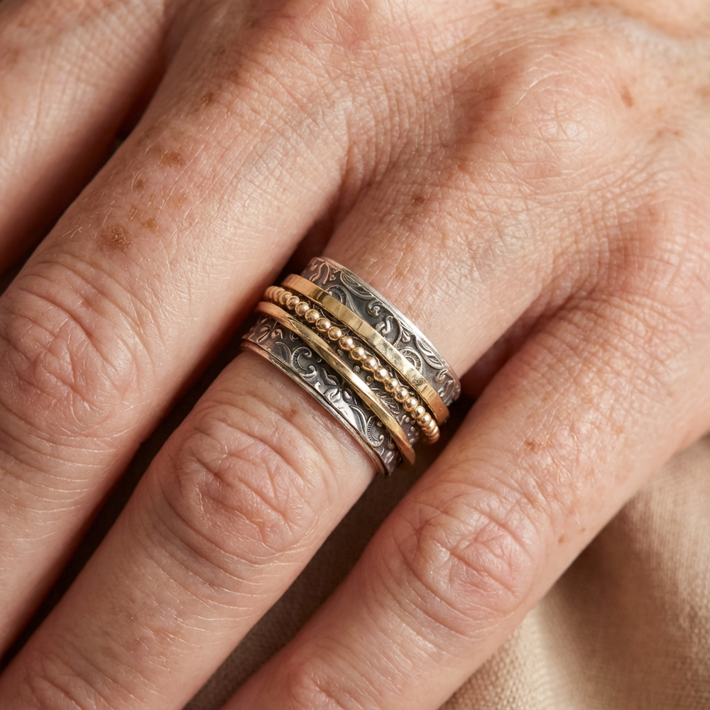 Vintage Inspired Silver & Gold Spinner Statement Ring