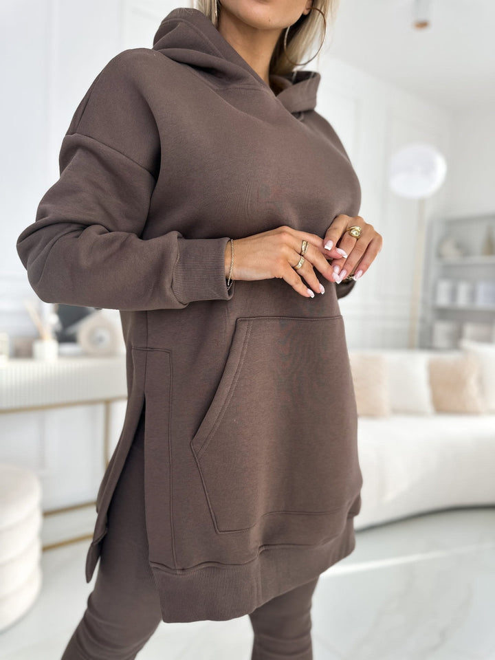 Conjunto Moletom com Capuz Cor Sólida e Leggings Forradas Sienna