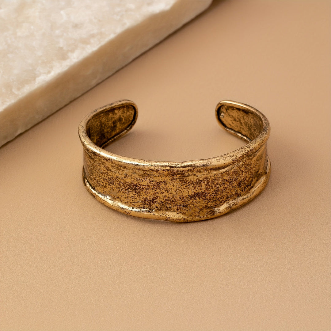 Vintage Minimalist Gold Plated Wide Cuff Bracelet